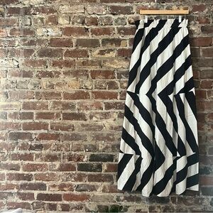 Tory Burch Black and Cream Asymmetrical Wide Striped Maxi dress with pockets